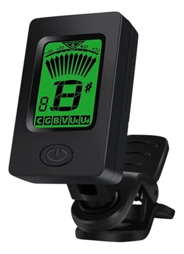 Afinador clip-on cromático preto com display verde