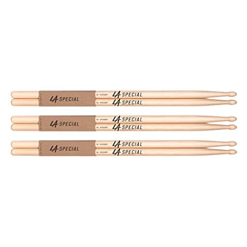 Baquetas LA Specials - Baquetas Hickory 5A - Conjunto para baterias acústicas ou eletrônicas - Ponta oval de madeira - Peso e tom consistentes - 3 pares