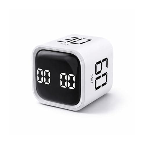 Temporizador Digital de Mesa em Cubo, Cronômetro com Contagem Regressiva 5/10/30/60 Minutos, Silencioso, Branco