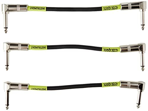 Cabo de instrumento Ernie Ball, preto, 15 cm, conectores de 1/4 polegada, três unidades.