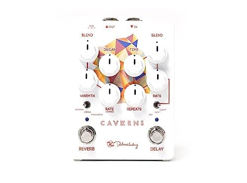 Pedal Keeley Caverns V2 branco com controles de reverberação e atraso
