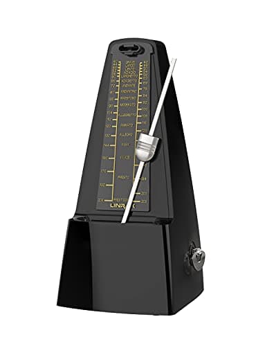 Linrax M1 Metrônomo Mecânico para Piano Guitarra Baixo Ukulele Violino Violoncelo Saxofone Trompete Flautae e Todos os Instrumentos Musicais, Faixa de Tempo e Batida, Som Alto, Alta Precisão, Preto