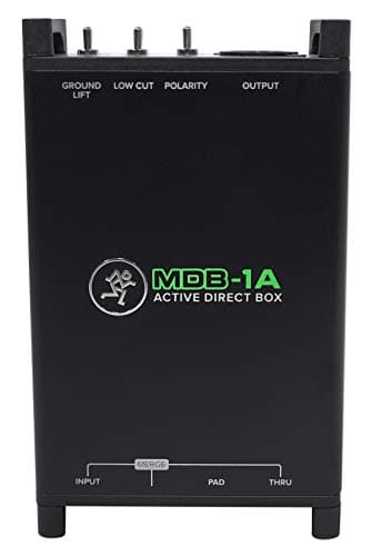 Caixa direta ativa MDB-1A da Mackie, preta, controles de entrada, saída, polaridade, corte baixo e lift de terra