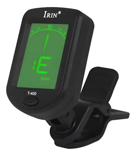 Afinador digital preto IRIN T-400 para guitarra com clipe e tela verde