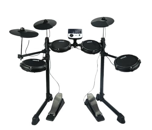 Bateria eletrônica digital MXT com 4 pads, 3 pratos, módulo de som e pedais, preta