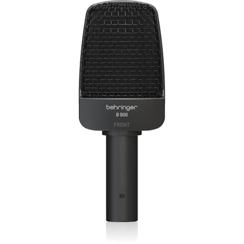 Microfone dinâmico Behringer B 906 supercardióide preto em fundo branco