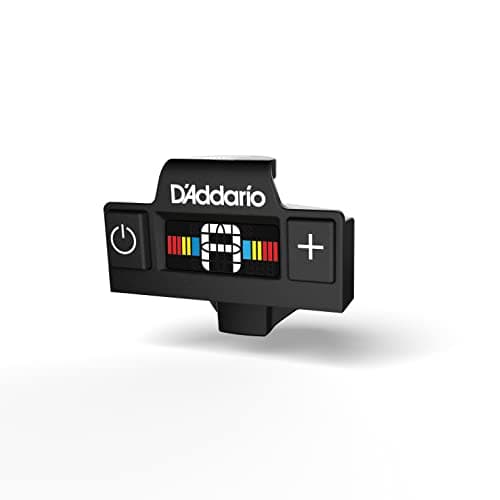 Afinador cromático micro para bocal D'Addario, preto com tela digital e barras coloridas