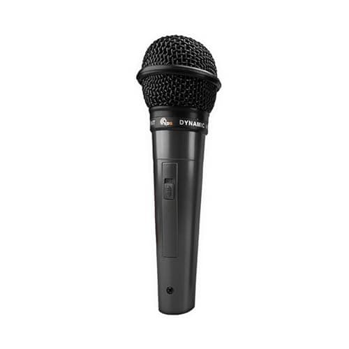 Microfone dinâmico Kadosh KDS 300 com cabo preto, posição vertical, fundo branco