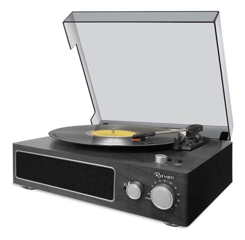 Raveo Vitrola Studio Black com Toca-discos, Rádio FM, USB, saída auxiliar e fone de ouvido e tecnologia de conexão Bluetooth, Cor: PRETO