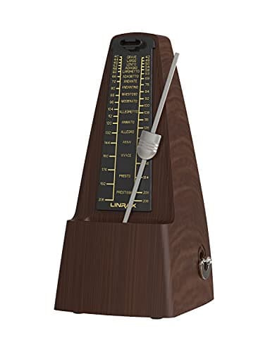 Linrax M2 Metrônomo Mecânico para Piano Guitarra Baixo Ukulele Violino Violoncelo Saxofone Trompete e Todos os Instrumentos Musicais, Faixa de Tempo e Batida, Som Alto, Alta Precisão, Grão de Madeira