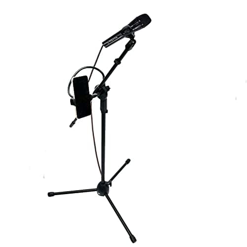 Suporte universal para microfone com suporte para celular preto