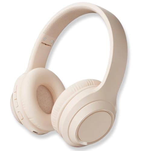 Fone de Ouvido Bluetooth 5.3 On-ear. Cancelamento de Ruído e Regulavel para Corridas e Academia, Headphone Sem Fio com Microfone Integrado Confortavel e Dobravel Compativel com Android e IOS. (Bege)
