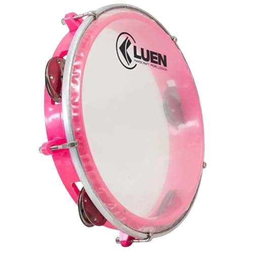 Pandeiro Luen Junior 8 Polegadas C/Pele Cristal Platinela Inox ABS Garra Fixa 5 Afinações Colors | Rosa