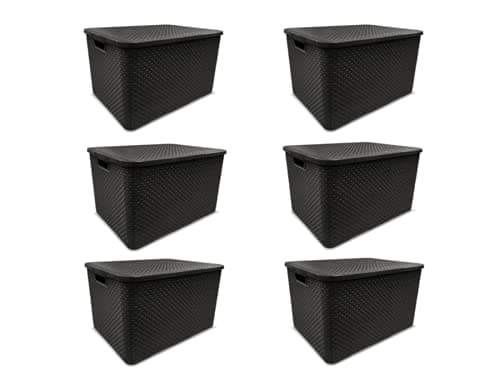 KIT C/ 6 CAIXAS ORGANIZADORAS RATTAN 7L C/TAMPA PRETA MULTIUSO DECORATIVA