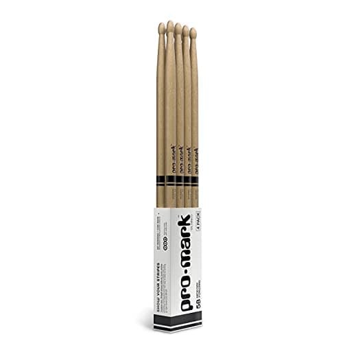 ProMark Baquetas clássicas Forward 5B Hickory, ponta oval de madeira, quatro pares
