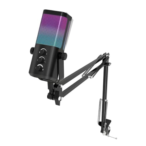 Microfone Condensador Rgb Gamer Tipo C Ps5 Pc Celular Live (Braco Articulado)