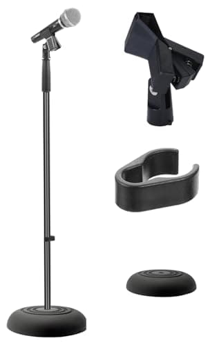Suporte de microfone Pyle ajustável com microfone e clipe pretos