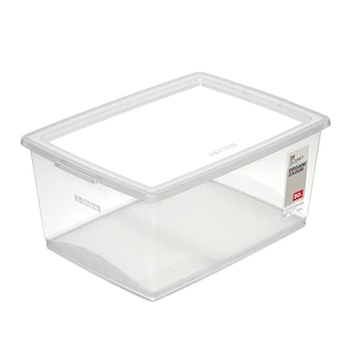 Ordene - Caixa Organizadora Plástica de 30 Litros com Tampa, Cor Cristal, Linha My Closet