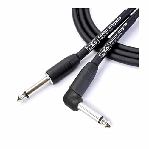 Cabo de guitarra preto Santo Angelo Ninja Series com conectores P10/P10 90° 10 pés