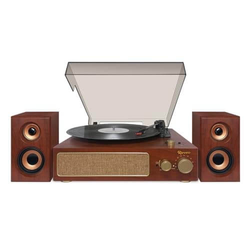 Raveo Vitrola Studio Plus com Toca-discos, Rádio FM, USB, Saída de fone de ouvido, Bluetooth e Caixas acústicas., Cor: MARROM