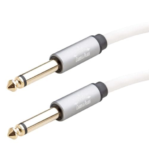 Cabo de guitarra mono P10 TS branco de 3m com conectores dourados