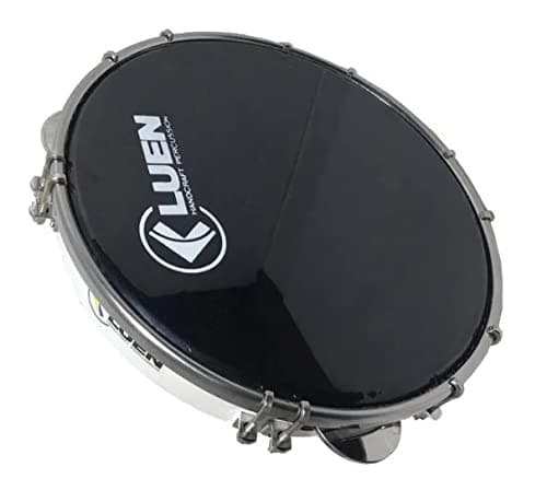 Pandeiro 10" Abs Branco 6 Afin Plat Inx Ferragem Cromada Pele Preta