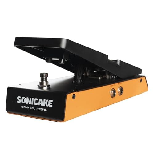 Pedal de efeito SONICAKE para guitarra, preto e laranja, com rótulo branco.