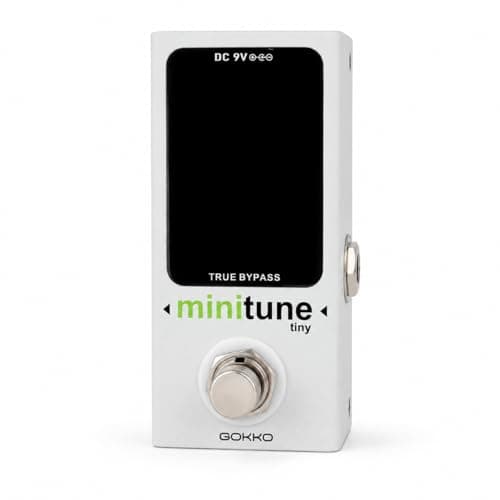 Pedal afinador cromático compacto GOKKO mini tune tiny, branco, display LED, botão central.