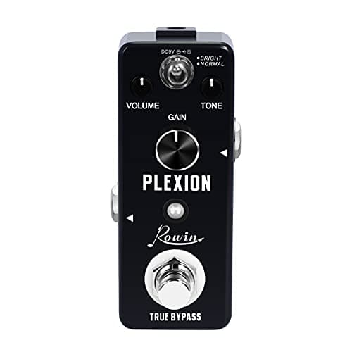 Rowin Pedal de distorção Plexion para guitarra e baixo com modo brilhante e normal True Bypass