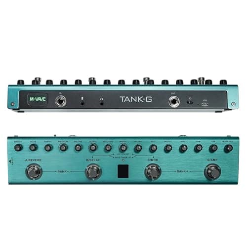 Pedal de Guitarra Multi-Efeitos M-VAVE VEDO Tank-G, turquesa, com múltiplos botões e controles, contra fundo branco.