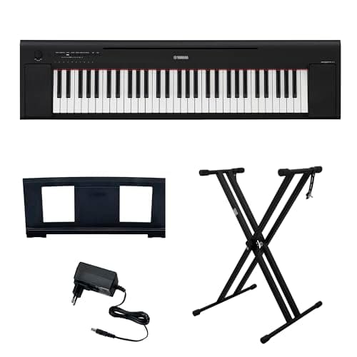 Kit Piano Digital NP 15B Piaggero Preto 61 Teclas com Fonte Bivolt e Suporte em X