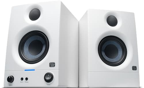PreSonus Monitores de estúdio Eris 3.5 (brancos), par — alto-falantes de estante alimentados por 8,9 cm, estéreo, computador de mesa, produção de música de campo próximo, gravação de mixagem de áudio