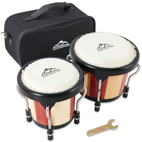 EastRock Bongos Bongos de 10 cm e 12,7 cm para adultos, crianças, iniciantes, profissionais, instrumentos de percussão de madeira e metal com chave de ajuste