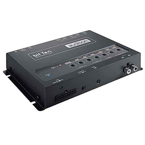 Processador de áudio Audison Bit Ten em preto com entradas e saídas de áudio, logotipo visível e conector USB.