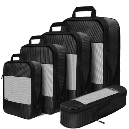 Cubos de compressão para malas, 5 conjuntos essenciais de viagem, bolsas organizadoras leves de bagagem, cubos de viagem para carregar, Preto, set of 5