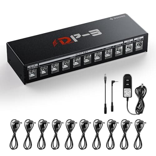 Donner Fonte de Alimentação para Pedalboard de Guitarra Dp-3, 10 Saídas Cc Isoladas para Pedais de Efeito de 9V/12V/18V, Fonte de Alimentação com Múltiplas Saídas para Efeitos de Guitarra