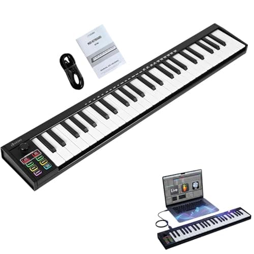 VEDO Teclado MIDI 49 Teclas Profissional Semi-Pesado, com Controlador MIDI USB, 8 Pads de Bateria, 8 Knobs e Display OLED, Integração DAW, Modulação de Altura e Vibrato, Perfeito Para Produção Musical