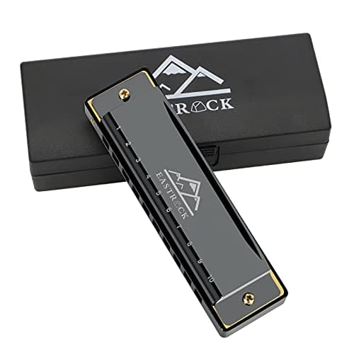 EastRock Blues Harmonica boca órgão 10 furos C chave com capa, gaita diatônica para jogadores profissionais, iniciantes, estudantes, adultos, amigos, presente preto