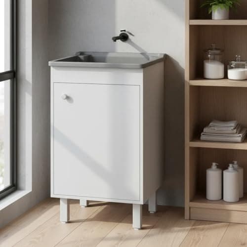 Tanque 26L Com Gabinete 46cm 1 Porta + Sifão Entregue Montado Cor: Tanque Prata