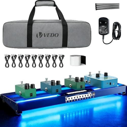 Pedalboard VEDO para guitarra com fonte de alimentação integrada e luzes LED azuis