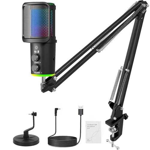 Microfone RGB,NEW USB Mic para PC/Notebook, com Arm, Condensador Mic, Aplicável Live, Podcast, Gravação de Audio, Karaoke, DJ, Gamer Youtuber