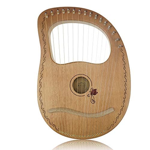 Flying Melody"OW" Harpa de lira de madeira de 16 cordas, instrumento de corda de madeira de mogno com bolsa de transporte, chave de afinação, pano de limpeza e 16 cordas de reserva