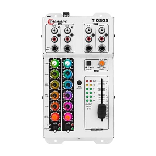 Taramps Mixer Mesa de Som T 0202 multicolor 2 Canais de entrada Equalizador de 4 bandas com Efeitos de Led RGB nos Botões saída auxiliar som automotivo