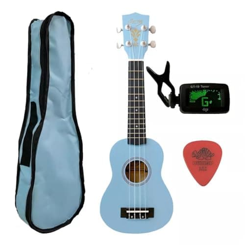 Ukulele Azul Seven Soprano com estojo, captador e palheta