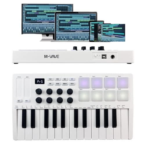 VEDO VAVE SMK-25 Controlador MIDI, com 25 Teclas Sensíveis à Velocidade, 8 Pads RGB, Compatível Windows/Mac/i0S/Android, A Escolha Perfeita Para os Amantes da MúSica, Original Autêntico, Branco