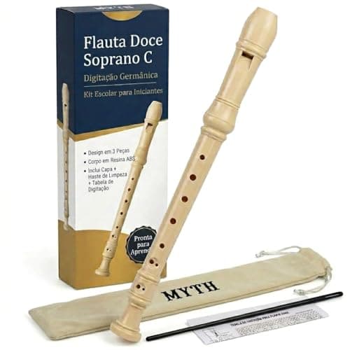 Zaidan’s Flauta Doce Soprano Germânica em Dó (C), ABS, 3 partes, bege, com bag e vareta de limpeza — indicada para estudantes e escolas