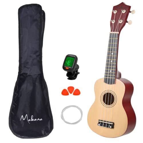 Ukulele soprano marrom com estojo, afinador, palhetas e corda