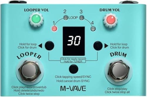 Pedal de looper M-VAVE ciano com controles e display digital