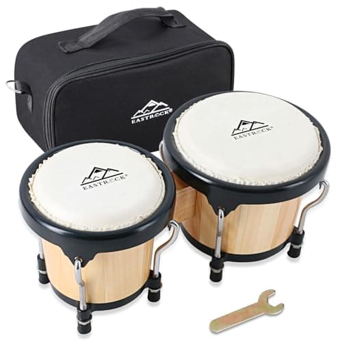 EastRock Bongo Drum Conjunto de 10 cm e 12,7 cm para adultos, crianças, iniciantes, profissionais, instrumentos de percussão de madeira e metal com chave de ajuste