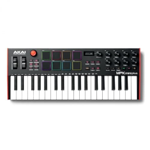 Akai Teclado Controlador MIDI Mini Plus | 37 Teclas, USB, Dynamic Keybed, 8 Pads RGB, 8 Knobs Sequenciador Pitch & Modulation Wheel, Software MPC Beats